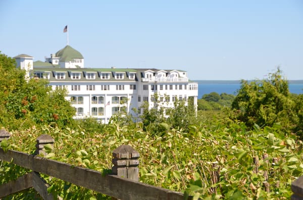 Grand Hotel on Mackinac Island from the Bluffs - A Mackinac Island Resort